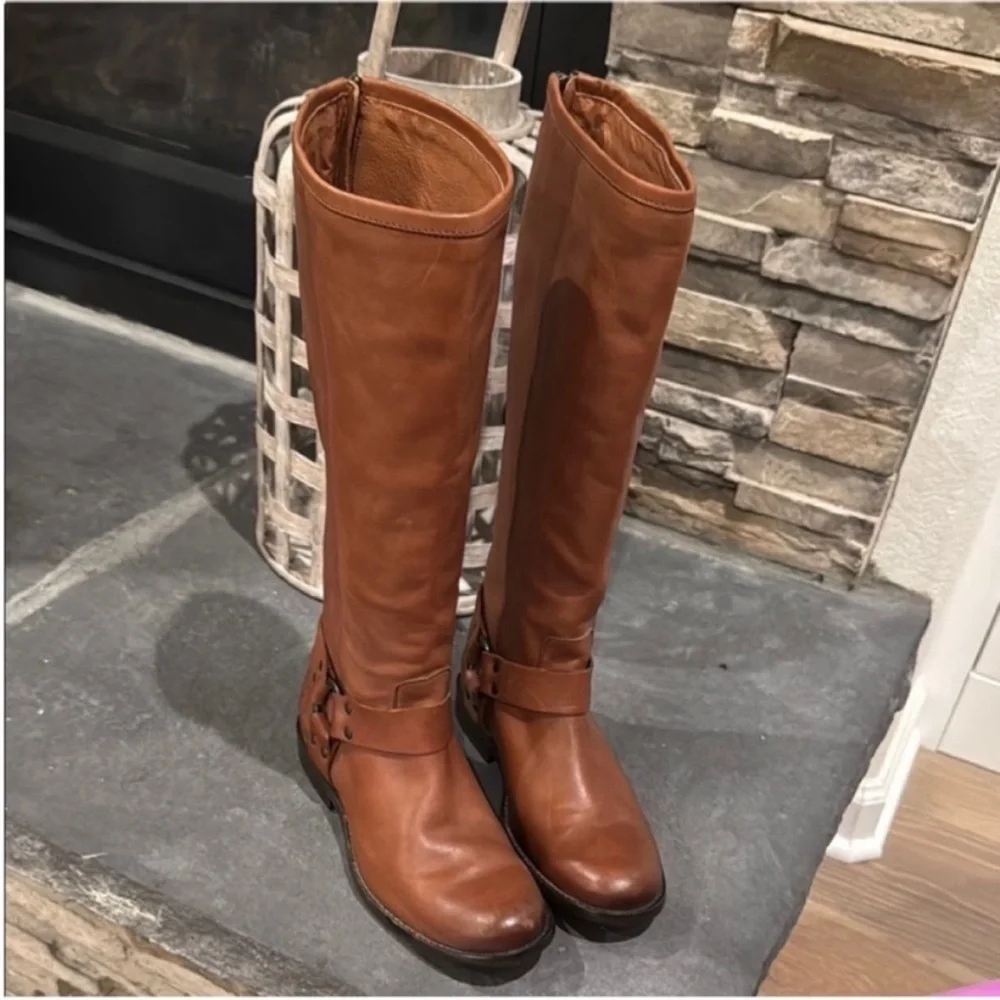 Frye Brown Leather Moto Boots